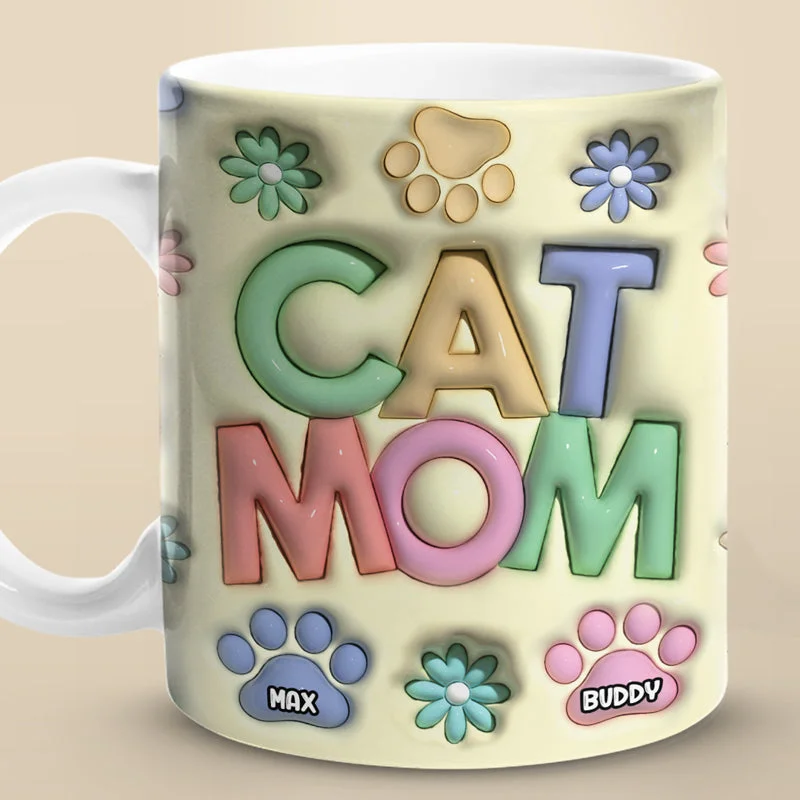 Happy Howlidays Cat Mom Dog Mom - Dog & Cat Personalized Custom 3D Inflated Effect Printed Mug - Christmas Gift For Pet Owners, Pet Lovers