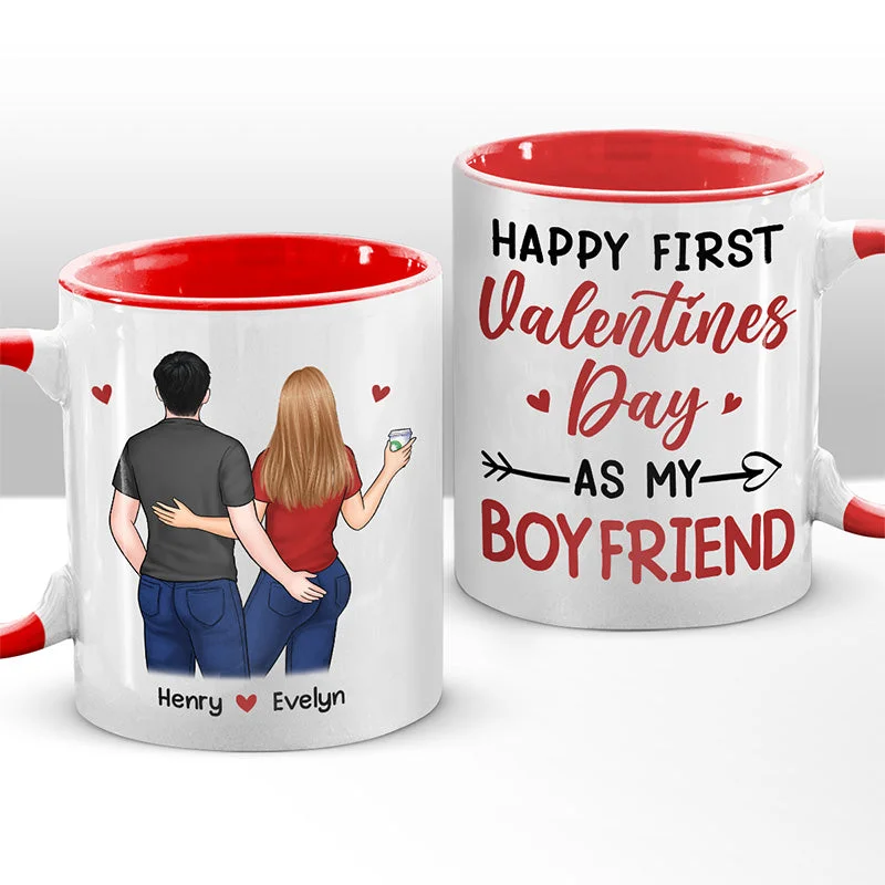 Happy Our First Valentines Day - Couple Personalized Custom Accent Mug - Valentine Gift For Husband Wife, Anniversary, First Valentines Together