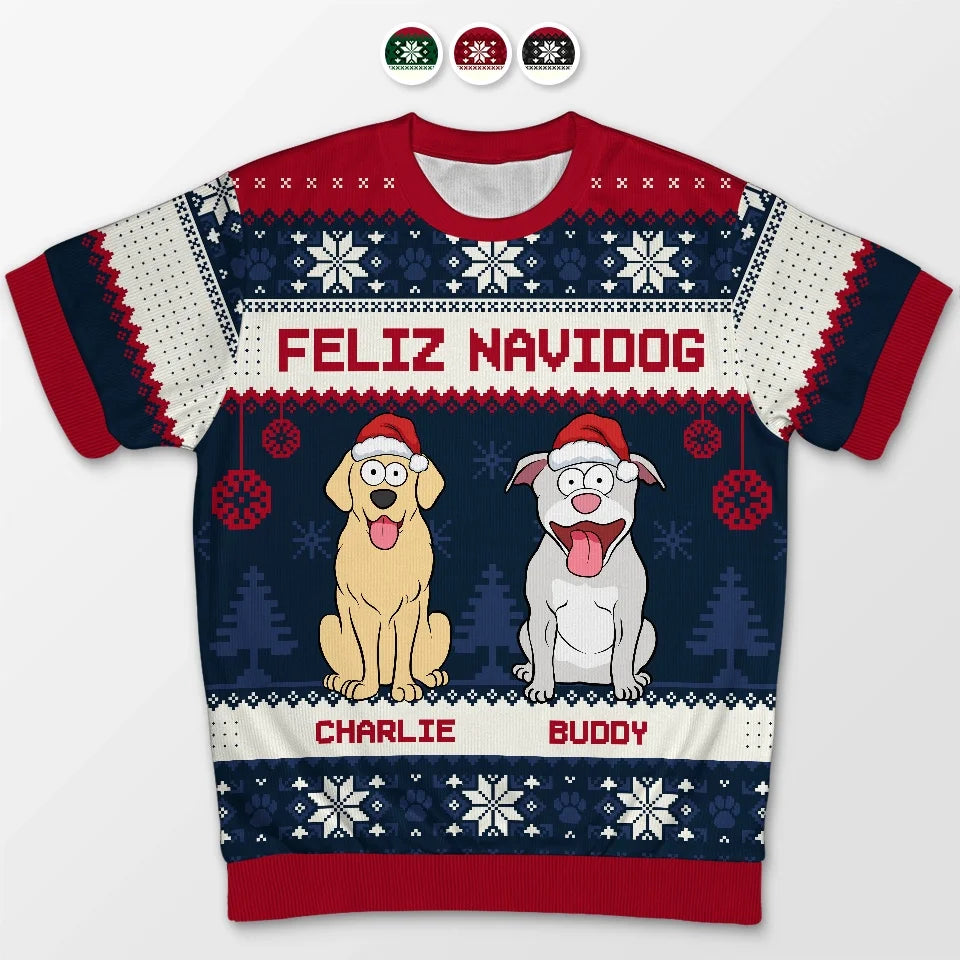 Happy Pawlidays - Dog & Cat Personalized Custom All Over Print Adult Short Sleeve Sweater - Christmas Gift For Pet Owners, Pet Lovers