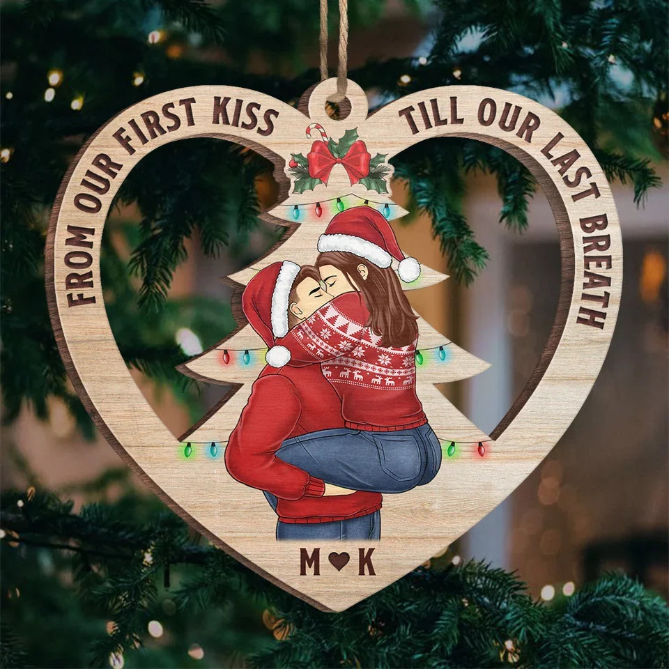 Having The Merriest Christmas With The Love Of My Life - Couple Personalized Custom Ornament - Wood Custom Shaped - Christmas Gift For Husband Wife, Anniversary