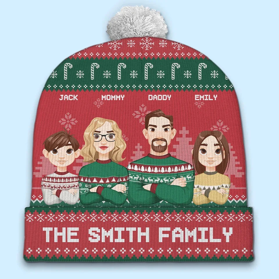 It's The Most Beautiful Time Of The Year - Family Personalized Custom Christmas Beanie Hat - Christmas Gift For Family Members