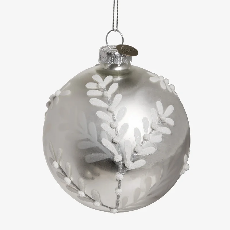 Leaves Glass Bauble Sets (Silver & White)