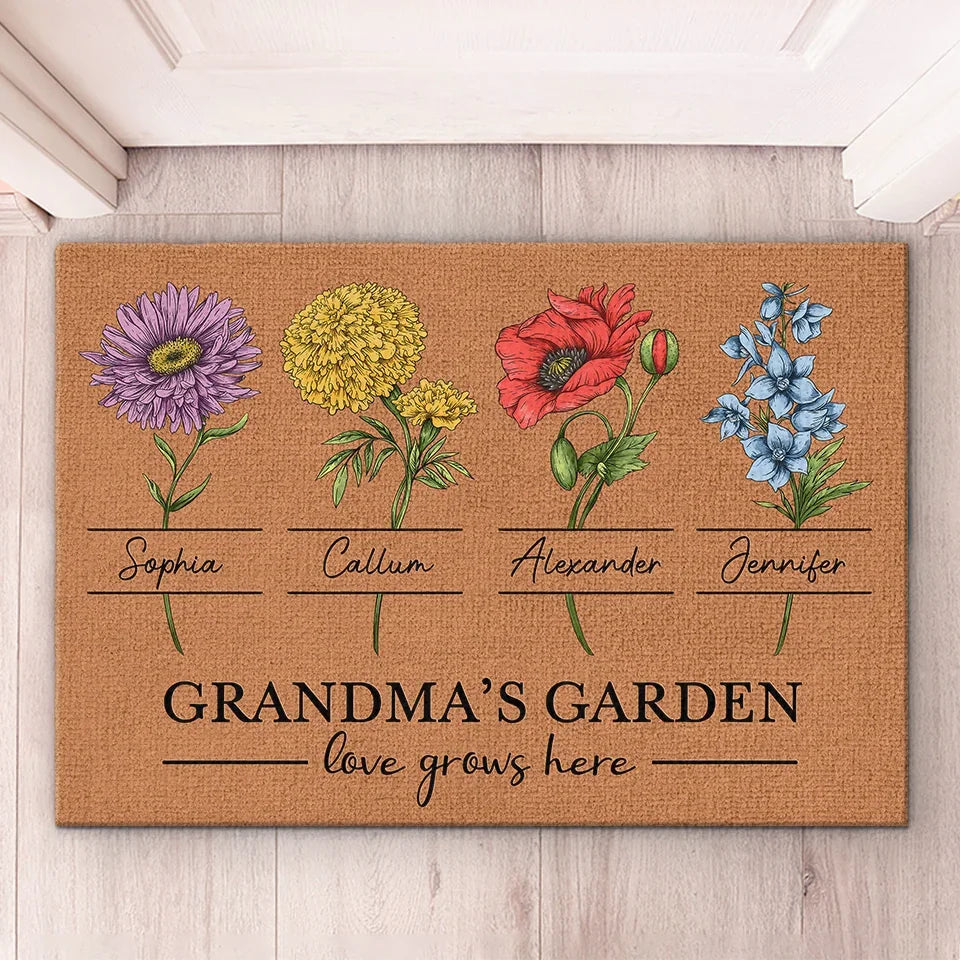 Love Grows Here - Family Personalized Custom Home Decor Decorative Mat - Christmas Gift, House Warming Gift For Grandma, Grandparents