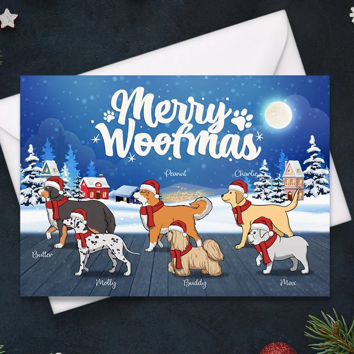 Merry Woofmas - Personalized Custom Christmas Postcard, Christmas Card, Greeting Cards - Gift For Dog Lovers, Pet Lovers, Christmas Gift