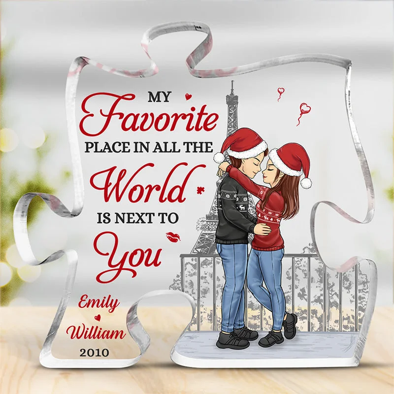 My Favorite Place In All The World - Couple Personalized Custom Puzzle Shaped Acrylic Plaque - Christmas Gift For Husband Wife, Anniversary