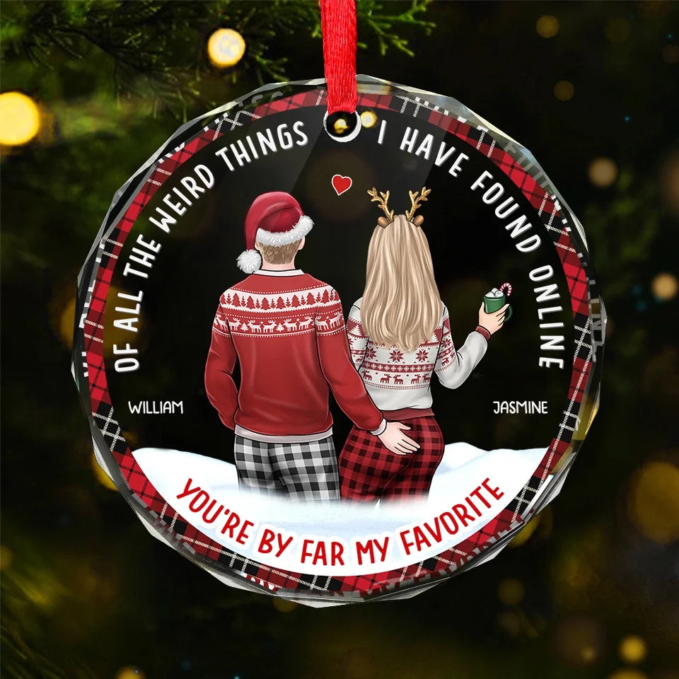 My Life Is Merry And Bright Because Of You - Couple Personalized Custom Circle Glass Ornament - Christmas Gift For Husband Wife, Anniversary