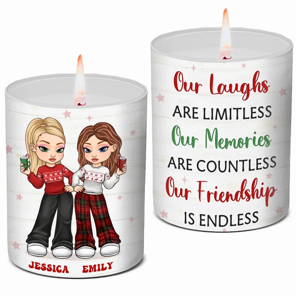 Our Friendship Is Endless - Bestie Personalized Custom Smokeless Scented Candle - Christmas Gift For Best Friends, BFF, Sisters