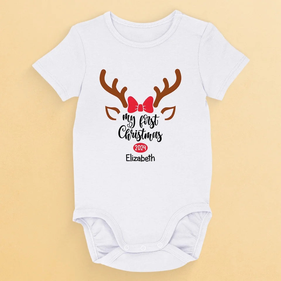 Our Little Reindeer Is Ready For Their First Sleigh Ride - Family Personalized Custom Baby Onesie - Christmas Gift For Baby Kids, Newborn Baby