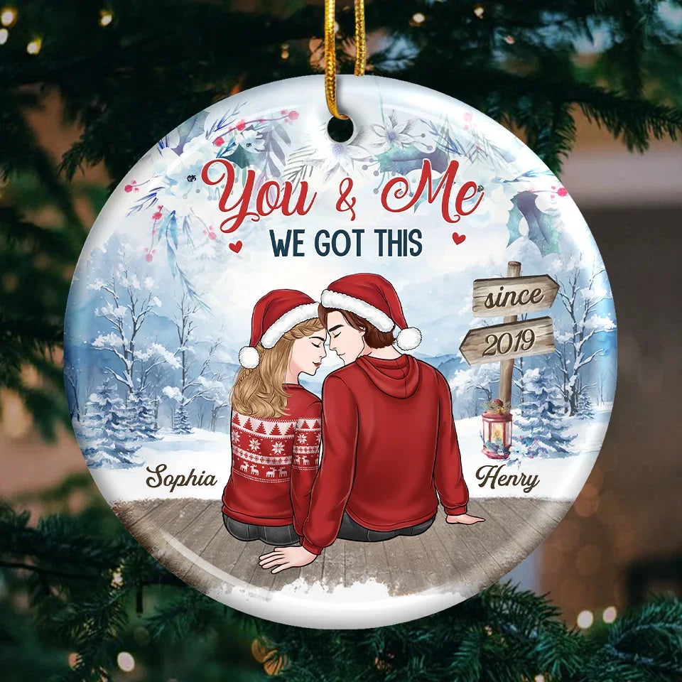 Our Love Shines Brighter Than Any Christmas Lights - Couple Personalized Custom Ornament - Ceramic Round Shaped - Christmas Gift For Husband Wife, Anniversary