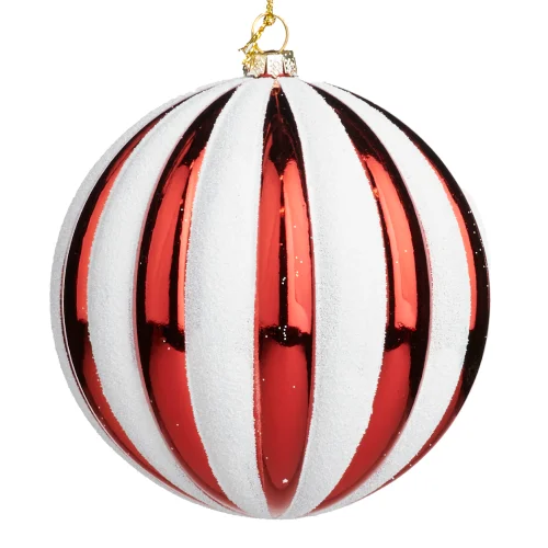 Red & White Strip Glass Bauble