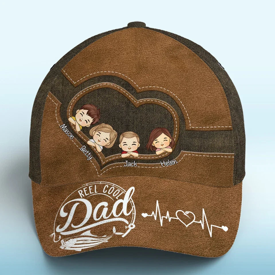 Reel Cool Papa - Family Personalized Custom Hat, All Over Print Classic Cap - Christmas Gift Gift For Dad, Grandpa, Fishing Lovers