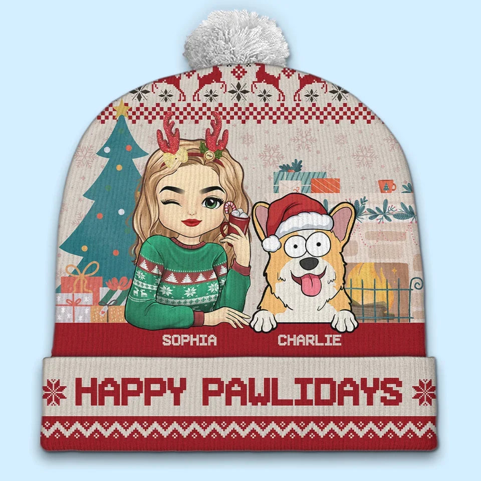 Season's Greetings From My Furry Family To Yours - Dog & Cat Personalized Custom Christmas Beanie Hat - Christmas Gift For Pet Owners, Pet Lovers