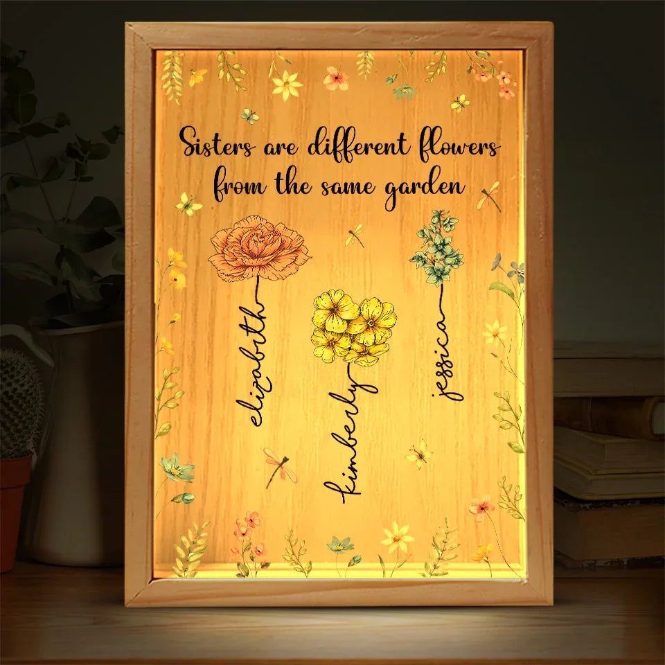 Sisters Are Different Flowers From The Same Garden - Bestie Personalized Custom Frame Light Box - Christmas Gift For Best Friends, BFF, Sisters