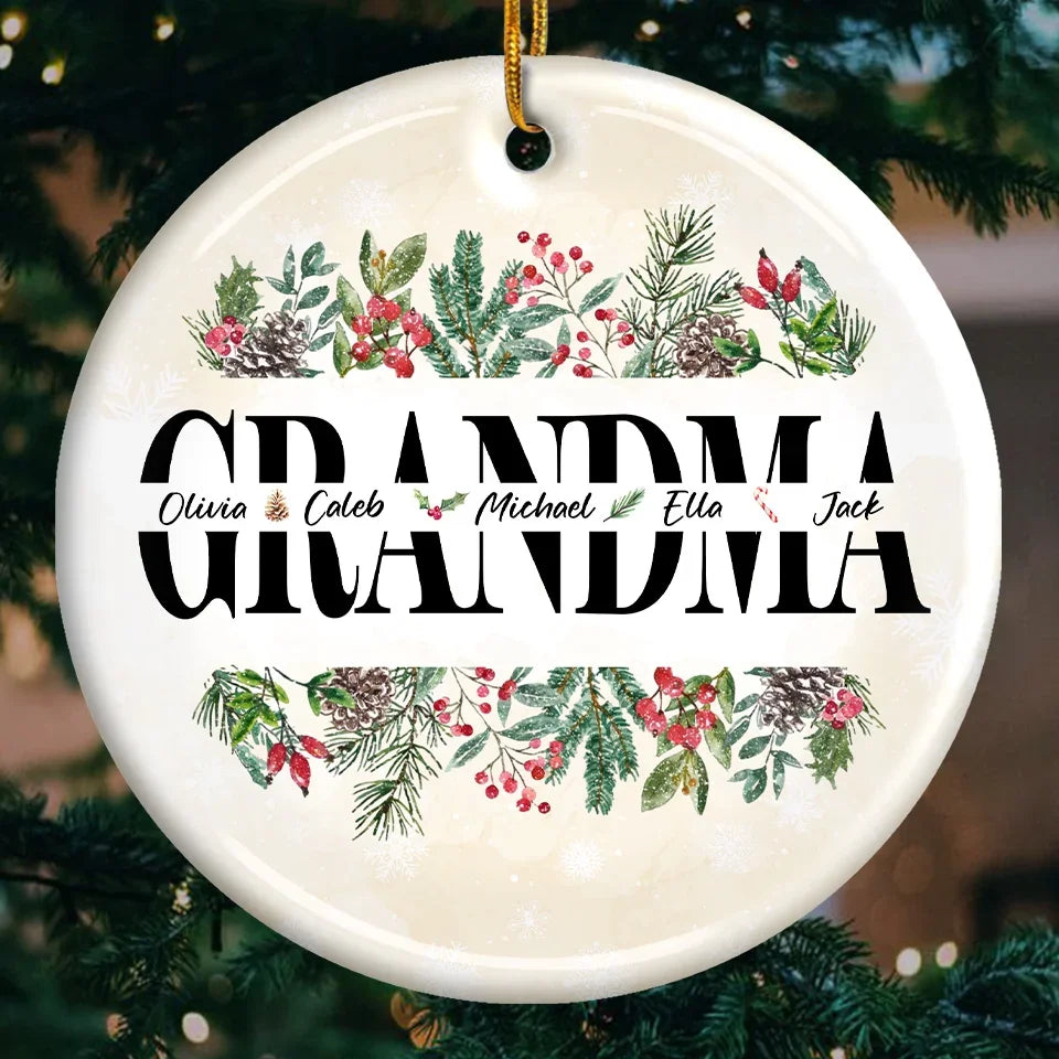 The Warmth Of Grandma's Love Makes Christmas Truly Special - Family Personalized Custom Ornament - Ceramic Round Shaped - Christmas Gift For Mom, Grandma