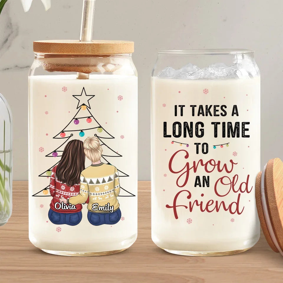 True Friends Are Always There - Bestie Personalized Custom Glass Cup, Iced Coffee Cup - Christmas Gift For Best Friends, BFF, Sisters