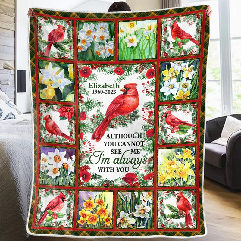 Whenever You See A Cardinal - Memorial Personalized Custom Blanket - Christmas Gift, Sympathy Gift For Family Members