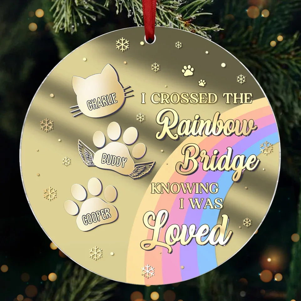 You Live On In My Heart, Beyond The Rainbow Bridge - Memorial Personalized Custom Mirrored Acrylic Ornament - Sympathy Gift, Christmas Gift For Pet Owners, Pet Lovers